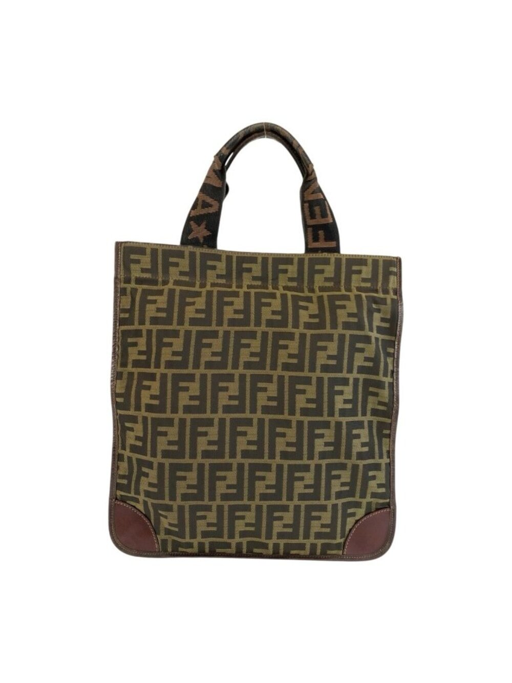 Fendi Zucca Brown Silver Canvas Leather Tote Bag